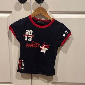 White Fox Boutique Navy and Red Crop Top